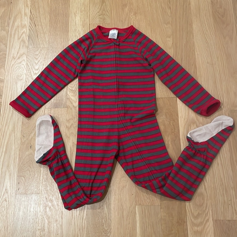 LANDS END Kids Red Grey Footie Fleece Pajama Size 5